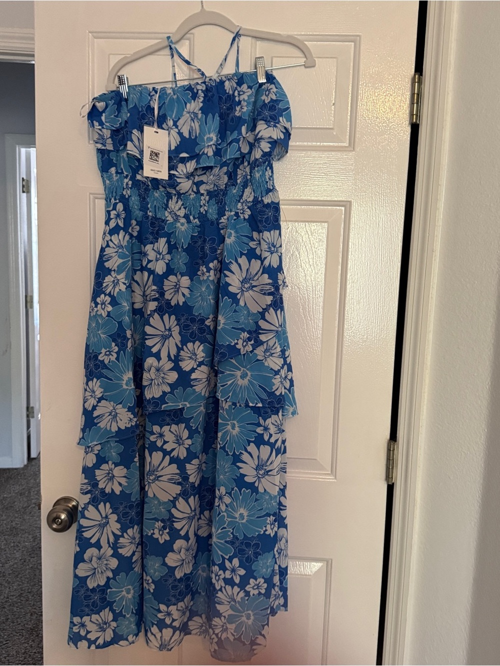 Grace Karin Blue and White Floral Tiered One-Piece